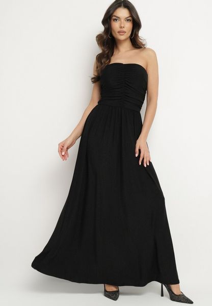 Czarna Sukienka Koktajlowa Bandeau z Wiskozą Ozdobiona Marszczeniem Nalithae. Czarne sukienki damskie Born2be, na co dzień, l, bez wzorów, z jeansu, eleganckie, bez kołnierzyka, bez ramiączek, maxi, kopertowe. Za 159.99 zł.
