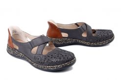 RIEKER 46352-45 grey, półbuty letnie damskie. Szare półbuty damskie Rieker, w ażurowe wzory, bez obcasa. Za 359.90 zł.