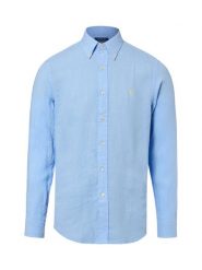 Polo Ralph Lauren koszula lniana Mężczyźni Regular Fit len niebieski, S. Niebieskie koszule męskie Polo Ralph Lauren, m, bez wzorów, ze lnu, bez kołnierzyka, bez ramiączek. Za 599.95 zł.