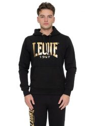 Złota bluza z kapturem męska. Czarne bluzy sportowe męskie LEONE 1947 APPAREL, bez wzorów, eleganckie, bez kołnierzyka, bez ramiączek. Za 353.64 zł.