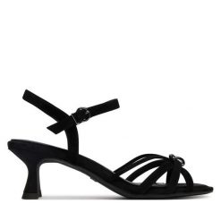 Sandały Tamaris. Czarne sandały damskie Tamaris, bez wzorów, bez obcasa, na słupku. Za 329.99 zł.