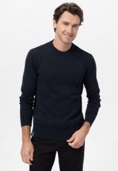 Bawełniany sweter S-RAYAN. Niebieskie swetry męskie Volcano, l, bez wzorów, z bawełny, bez kołnierzyka. Za 159.99 zł.