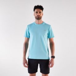 Koszulka do biegania męska Kiprun Run 500. Niebieskie t-shirty sportowe męskie KIPRUN, na wiosnę, l, z elastanu, bez ramiączek, do biegania. Za 69.99 zł.