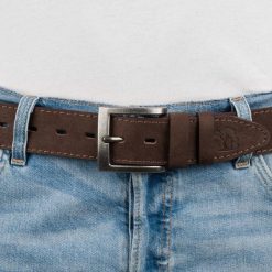 Pasek męski skórzany zamszowy skóra naturalna brązowy Beltimore W50 : Kolory - brązowy, beżowy, Rozmiar pasków - r.115-130 cm. Brązowe paski męskie bez wzorów, ze skóry. Za 59.90 zł.