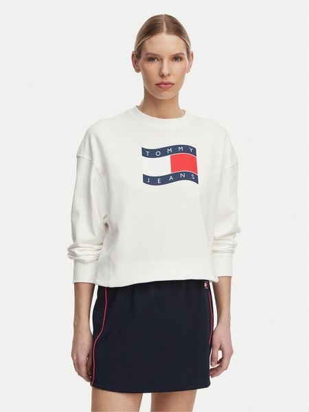 Tommy Jeans Bluza Wavy Flag DW0DW22742 Biały Boxy Fit. Białe bluzy bez kaptura damskie Tommy Jeans, s, z bawełny. Za 250.99 zł.