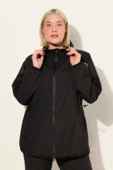 Damskie Kurtka przeciwdeszczowa woreczek podróżny wodoodporny. Czarne kurtki przeciwdeszczowe damskie Ulla Popken, plus size, z kapturem. Za 349.99 zł.