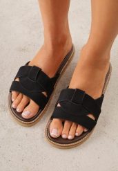 Czarne Klapki VICES z Przeplatanymi Paskami Anreene. Czarne klapki damskie Born2be, bez wzorów, bez obcasa, na płaskiej podeszwie. Za 89.99 zł.