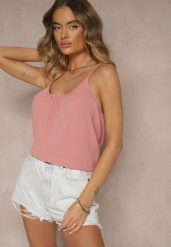 Różowy Basicowy Top z Bawełną Thireldi. Czerwone topy damskie Renee, l, bez wzorów, z bawełny, bez kołnierzyka. Za 29.99 zł.