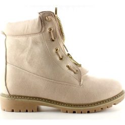Brązowe Zamszowe balmanki gładkie beżowe NC50 Beige. Brązowe botki damskie ButyModne, z zamszu, bez obcasa. W wyprzedaży za 128.25 zł.
