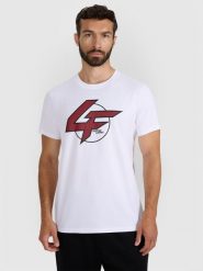 4F T-shirt regular z nadrukiem męski - biały S. Białe t-shirty męskie 4f, m, bez wzorów, z bawełny, bez kołnierzyka. Za 59.99 zł.