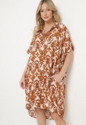 Brązowa Pudełkowa Sukienka Koszulowa z Wiskozy w Ornamentalny Print Vanisse. Brązowe sukienki damskie Born2be, na co dzień, na lato, l, bez wzorów, z wiskozy, bez kołnierzyka, bez ramiączek, mini, koszulowe. W wyprzedaży za 71.99 zł.