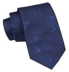 Klasyczny Męski Krawat - ALTIES - Granat, Wzór Paisley. Niebieskie krawaty i muchy męskie Alties, bez wzorów, z tkaniny, eleganckie. Za 49.00 zł.