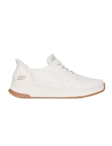 Buty sportowe damskie Skechers Slip-Ins Bobs Squad. Białe buty sportowe na co dzień damskie Skechers, bez wzorów, ze skóry. Za 299.99 zł.