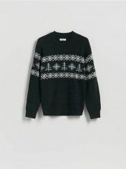 Strukturalny sweter z bawełną - ciemnozielony. Zielone swetry męskie Reserved, l, bez wzorów, z bawełny, bez kołnierzyka. Za 149.99 zł.