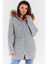 Awama Kardigan w kolorze szarym rozmiar: onesize. Szare kardigany damskie Awama, bez wzorów, ze splotem. Za 318.45 zł.