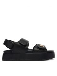 Tommy Hilfiger Sandały Leather Sporty Platform Sandal FW0FW09119 Czarny. Czarne sandały damskie Tommy Hilfiger, bez wzorów, ze skóry, bez obcasa, na płaskiej podeszwie. Za 519.99 zł.