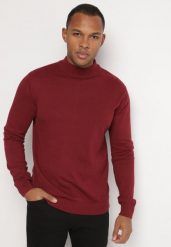Bordowy Sweter Półgolf z Bawełną Ozdobiony Ściągaczami Zolila. Czerwone swetry męskie Born2be, m, bez wzorów, z bawełny, bez kołnierzyka. Za 34.99 zł.