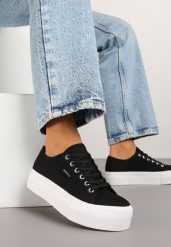 Czarno-Białe Basicowe Trampki na Platformie Mailiselle. Czarne trampki i tenisówki damskie Renee, bez wzorów, z jeansu. Za 74.99 zł.