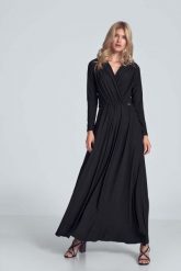 Czarna Długa Rozkloszowana Sukienka Kopertowa. Czarne sukienki damskie Figl, l, bez wzorów, z elastanu, bez kołnierzyka, bez ramiączek, maxi, kopertowe. Za 319.00 zł.