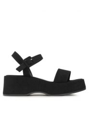 DeeZee Sandały HDXJ220515 Czarny. Czarne sandały damskie DeeZee, bez wzorów, z materiału, bez obcasa, na koturnie. Za 159.99 zł.