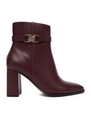 Nine West Botki CEO-NASIRA-01 Bordowy. Czerwone botki damskie Nine West, z materiału, bez obcasa, na słupku, bez zapięcia. Za 279.99 zł.