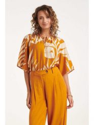 Smashed Lemon Bluzka w kolorze pomarańczowo-kremowym rozmiar: XL. Brązowe bluzki damskie Smashed Lemon, xl, bez wzorów, bez kołnierzyka, bez ramiączek. Za 174.95 zł.