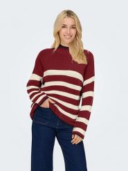 ONLY Sweter w kolorze czerwono-kremowym rozmiar: M. Brązowe golfy damskie Only, m, bez wzorów, ze splotem, bez ramiączek. Za 157.35 zł.