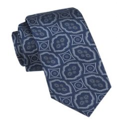 Elegancki Krawat Męski - Alties - Ciemnoniebieski, Duży Wzór. Niebieskie krawaty i muchy męskie Alties, bez wzorów, z tkaniny, eleganckie. Za 49.00 zł.