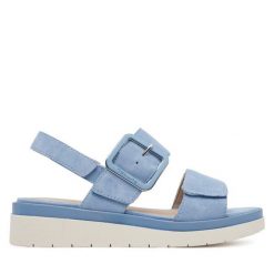 Sandały Tamaris. Niebieskie sandały damskie Tamaris, bez wzorów, bez obcasa, na płaskiej podeszwie. Za 269.99 zł.