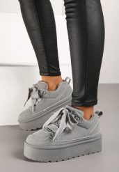 Szare Sneakersy Vices Stylizowane na Śniegowce na Platformie Obszyte Futerkiem Naleris. Szare śniegowce damskie Renee, z futra. Za 84.99 zł.