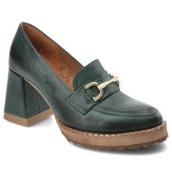 Zielone Półbuty Armodo Eleganckie Obuwie Damskie. Zielone półbuty damskie Armodo, bez wzorów, ze skóry, eleganckie, bez obcasa, na obcasie. Za 389.00 zł.