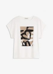 T-shirt z wiskozą i kryształkami. Białe t-shirty damskie bonprix, bez wzorów, z wiskozy, bez kołnierzyka. Za 64.99 zł.