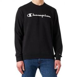 Bluza sportowa chłopięca Champion Crewneck Sweatshirt. Czarne bluzy sportowe męskie CHAMPION, bez wzorów, z materiału, biznesowe, bez kołnierzyka, bez ramiączek. Za 67.15 zł.
