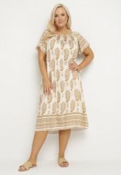 Beżowa Wiskozowa Sukienka ze Wzorem Boho Ellivra. Brązowe sukienki damskie Born2be, na co dzień, xl, z aplikacjami, z jeansu, boho, bez kołnierzyka, bez ramiączek, midi. W wyprzedaży za 63.99 zł.