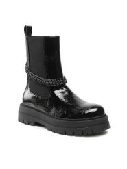 DeeZee Botki H13119-4 Czarny. Czarne botki damskie DeeZee, ze skóry, bez obcasa, na płaskiej podeszwie, bez zapięcia. Za 199.99 zł.