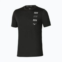 Koszulka do biegania męska Mizuno Core Run Short Sleeve Tee. Czarne t-shirty sportowe męskie Mizuno, l, z materiału, bez ramiączek, do biegania. Za 88.99 zł.