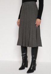 Ciemnoszara Rozkloszowana Plisowana Spódnica Dzianinowa Tussana. Szare spódniczki damskie Born2be, l, bez wzorów, z dzianiny, biznesowe, z podwyższonym stanem, midi, proste. Za 74.99 zł.
