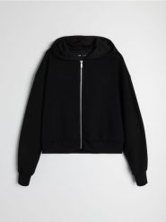 Rozpinana bluza z kapturem z domieszką wiskozy soft touch - czarny. Czarne bluzy sportowe damskie Sinsay, l, z wiskozy. Za 49.99 zł.