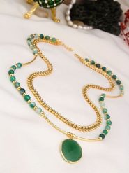 Pierres delicates Pozłacany naszyjnik z elementami ozdobnymi - dł. 50 cm rozmiar: onesize. Zielone naszyjniki damskie Pierres delicates, pozłacane. Za 117.45 zł.