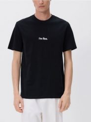T-shirt regular z haftem - czarny. Czarne t-shirty męskie Reserved, l, bez wzorów, z bawełny, bez kołnierzyka. W wyprzedaży za 39.99 zł.