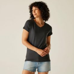 Koszulka turystyczna damska Elkie. Szare bluzki damskie Regatta, bez wzorów, z bawełny, casualowe, bez kołnierzyka, bez ramiączek. W wyprzedaży za 80.25 zł.