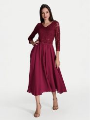 Swing Sukienka koktajlowa 5AI08900 Bordowy Regular Fit. Czerwone sukienki damskie Swing, bez wzorów, z syntetyku, wizytowe, bez kołnierzyka, bez ramiączek. Za 549.99 zł.