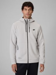 4F Bluza treningowa regular ze strukturalnej dzianiny męska - kremowa S. Białe bluzy z kapturem męskie 4f, l, z dzianiny. Za 249.99 zł.