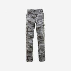 Spodnie Solognac Steppe 300 camo wytrzymałe. Szare spodnie materiałowe męskie SOLOGNAC, bez wzorów, z bawełny, sportowe. Za 89.99 zł.