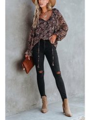 Milan Kiss Bluzka w kolorze brązowym ze wzorem rozmiar: S. Brązowe bluzki damskie Milan Kiss, s, bez wzorów, bez kołnierzyka, bez ramiączek. Za 162.95 zł.