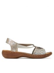 Rieker Sandały CEO-60880-90 Srebrny. Szare sandały damskie Rieker, bez wzorów, z materiału, bez obcasa, na płaskiej podeszwie. Za 299.99 zł.