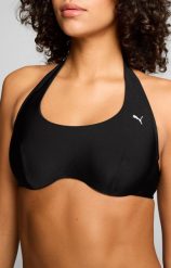 Góra bikini damska - dekolt w serek - czarna. Czarne bikini damskie Puma, bez wzorów. Za 221.30 zł.