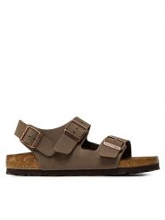 Birkenstock Sandały Milano Bs 0634503 Brązowy. Brązowe sandały damskie Birkenstock, bez wzorów, ze skóry, bez obcasa, na płaskiej podeszwie. Za 499.99 zł.