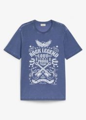 T-shirt z efektem sprania, z czystej bawełny organicznej. Niebieskie t-shirty męskie bonprix, m, bez wzorów, z bawełny, bez kołnierzyka. Za 59.99 zł.