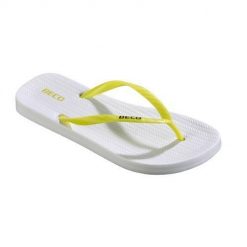 Beco Sunshine klapki damskie - biało-żółte. Żółte klapki damskie 47 Brand, bez wzorów, bez obcasa. Za 198.99 zł.